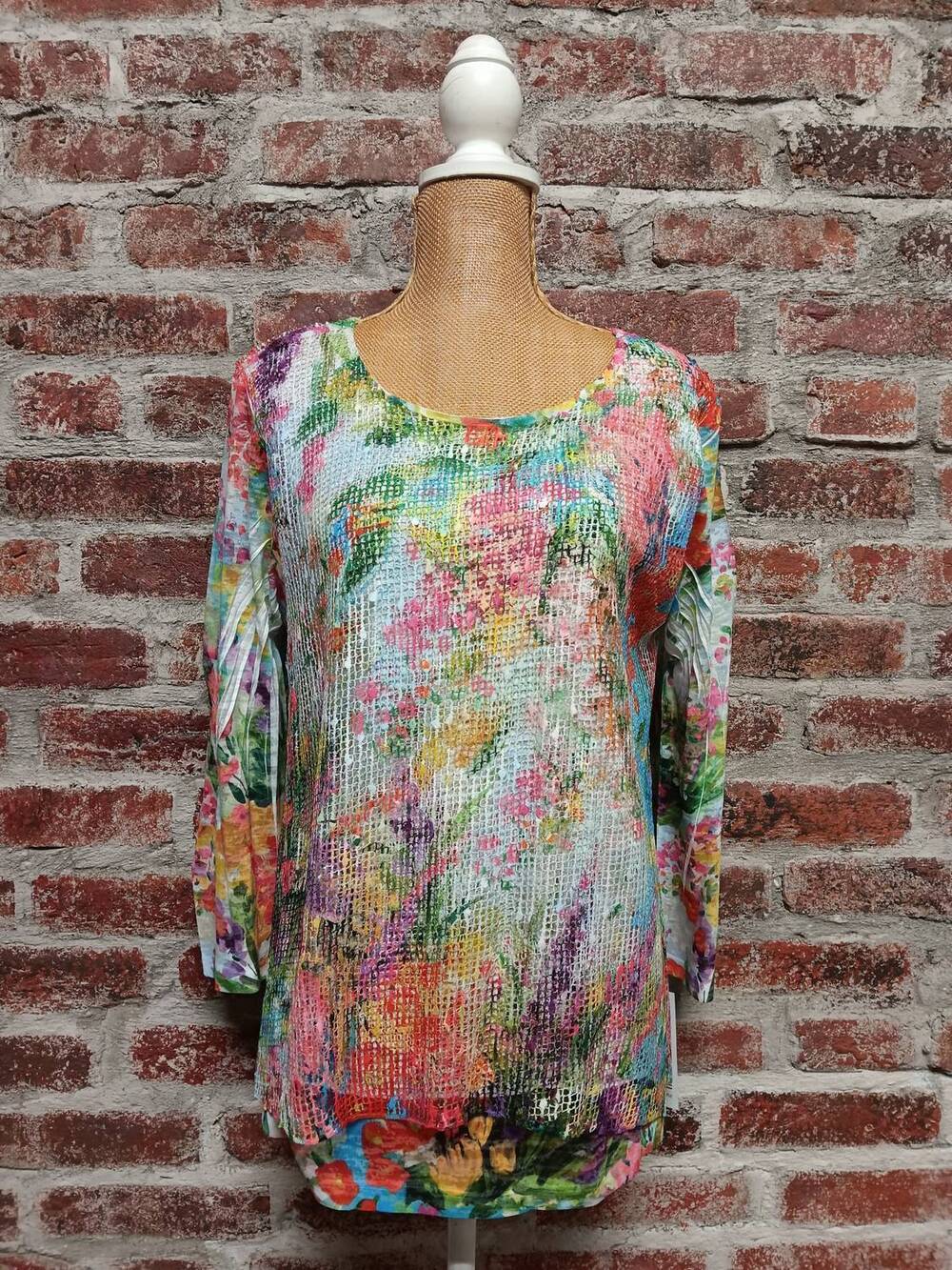 NEW JESS & JANE women's bright floral mesh tunic in multicolor